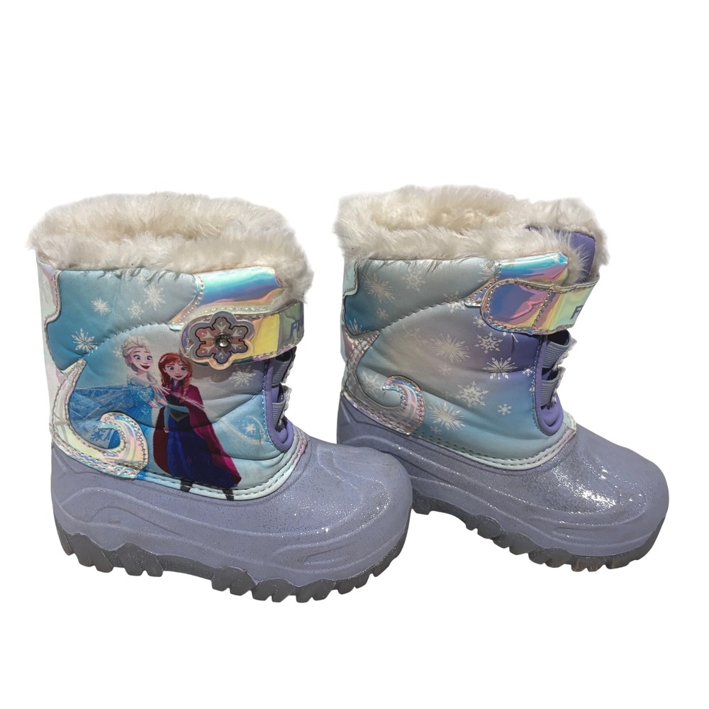 Disney Frozen Elsa Anna Girls Snow Boots Iridescent Purple Lightup Sz 10